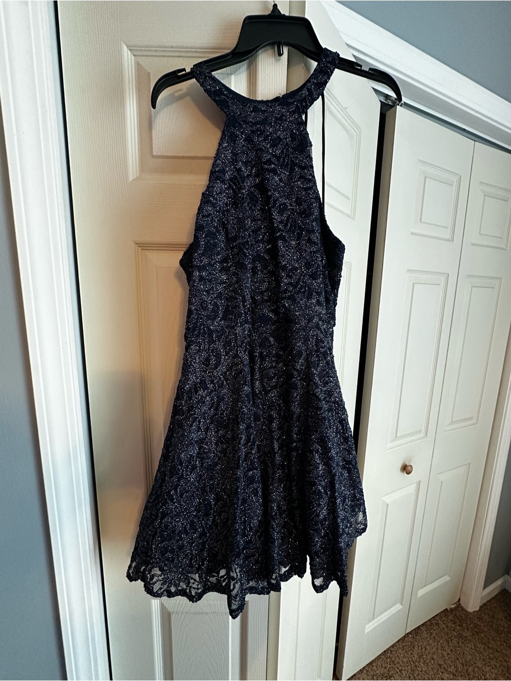 B. Smart Navy Blue Lace Midi Dress